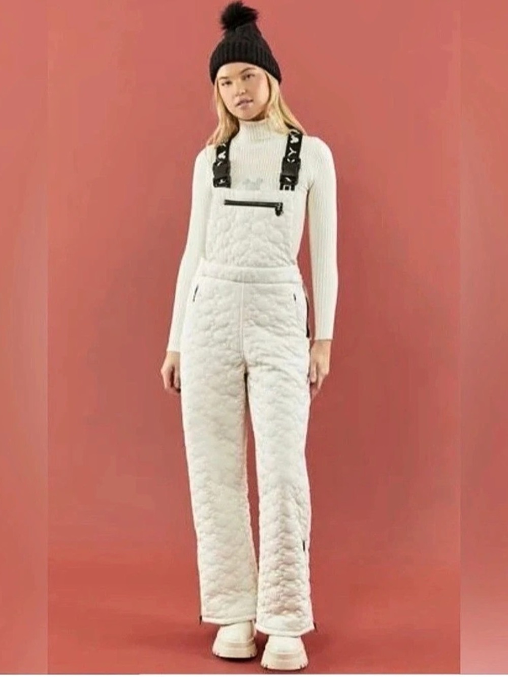 New Disney Mickey Mouse Quilted Embroidered Snow Ski Bib Snow Pants White Small
